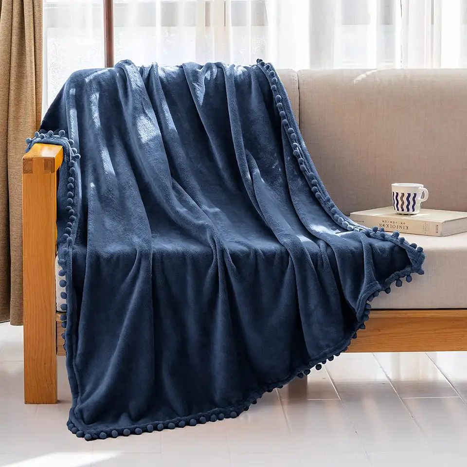 Blått flanellteppe