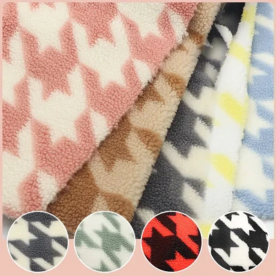 Houndstooth Print Ull Sherpa Stoff