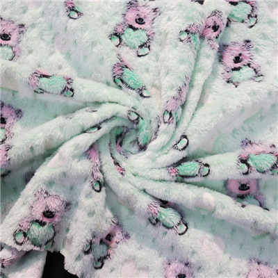 Preget teddybjørn-trykt korallfleecestoff