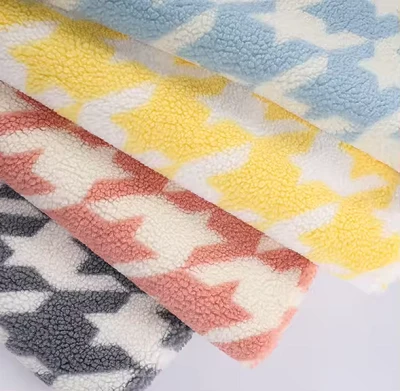 Houndstooth Sherpa Lamb Fur Fleece Fabric